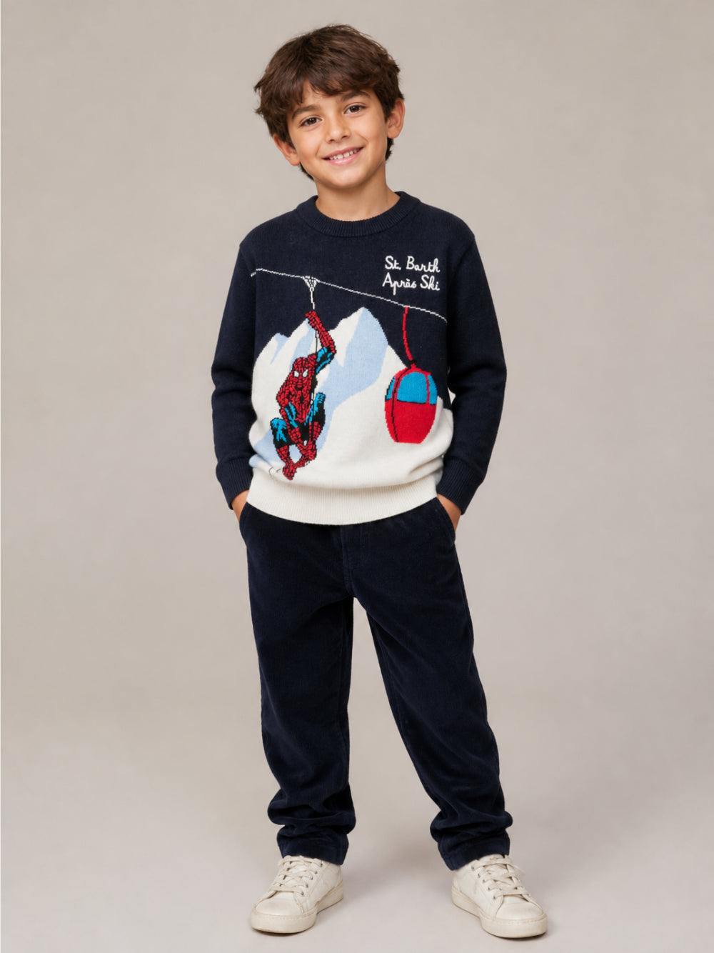 Maglione per bambino MC2 Saint Barth Kids blu navy con motivo intarsiato di Spider-Man DOU0006 00151M MC2 ST. BARTH KIDS 