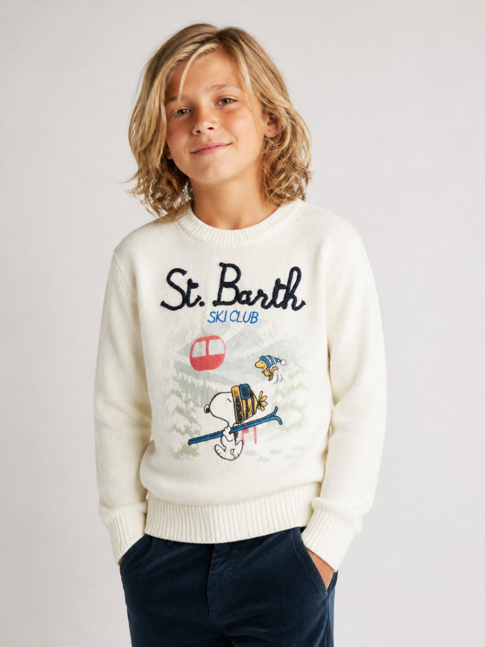 Felpa per bambino Mc2 St. Barth Kids bianco con stampa grafica di Snoopy dei Peanuts Douglas DOU0019 00056M MC2 ST. BARTH KIDS 