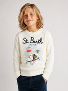 Felpa per bambino Mc2 St. Barth Kids bianco con stampa grafica di Snoopy dei Peanuts Douglas DOU0019 00056M MC2 ST. BARTH KIDS 