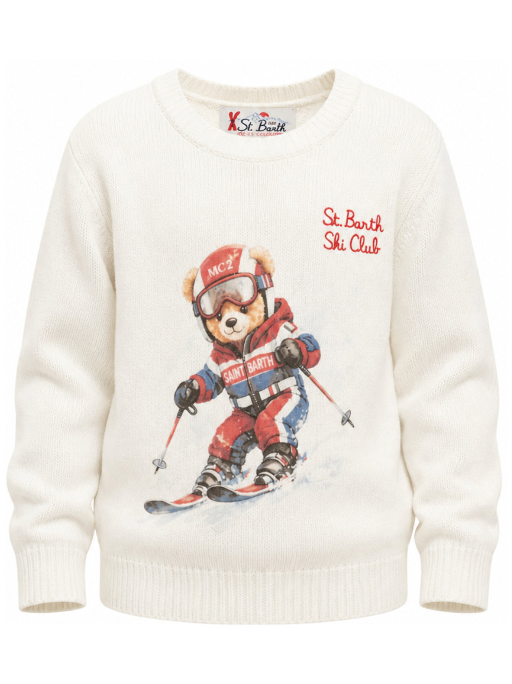 Maglione per bambino MC2 St. Barth Kids bianco con motivo orsetto sul davanti DOU0019 01794M MC2 ST. BARTH KIDS 
