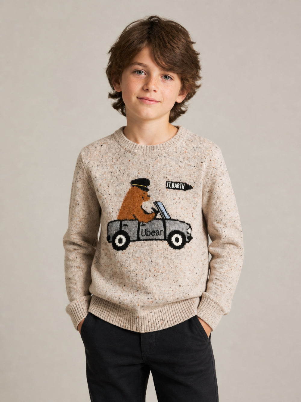 Maglione per bambino MC2 Saint Barth Kids beige a maniche lunghe DOU0022 00181M MC2 ST. BARTH KIDS 