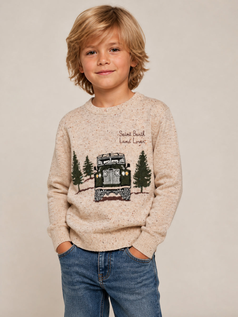 Felpa per bambino Mc2 St, Barth Kids beige lavorato a intarsio con effetto maculato DOU0022 01008M MC2 ST. BARTH KIDS 