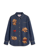 Camicia per bambina MC2 St. Barth Kids blu con barboncini ricamati sul davanti GIG0007 00923M MC2 ST. BARTH KIDS 
