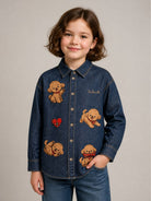 Camicia per bambina MC2 St. Barth Kids blu con barboncini ricamati sul davanti GIG0007 00923M MC2 ST. BARTH KIDS 