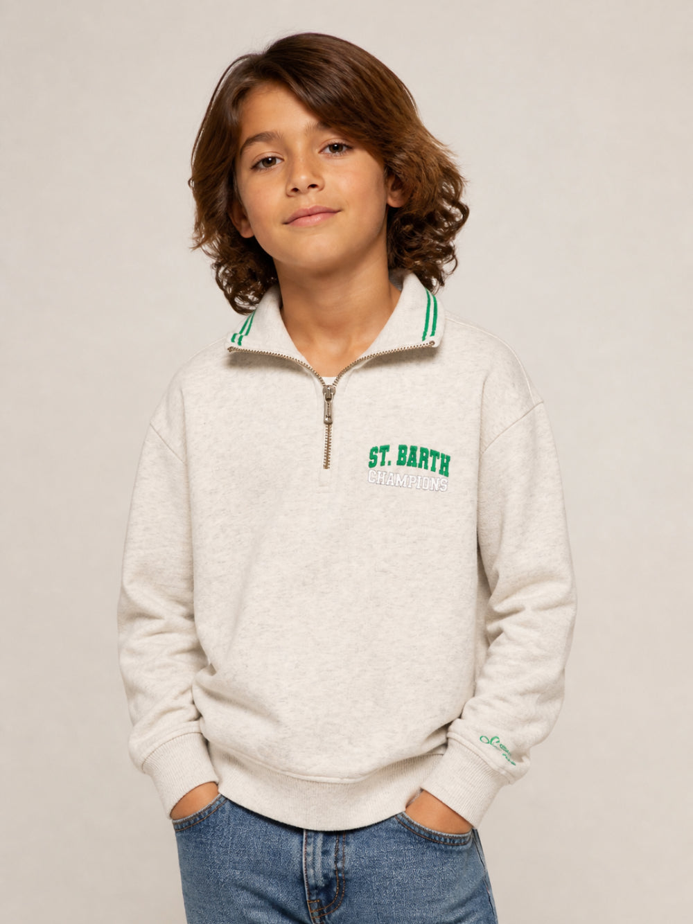 Felpa per bambino MC2 Saint Barth KIds beige con stampa grafica sul retro HNT0001 00265M MC2 ST. BARTH KIDS 