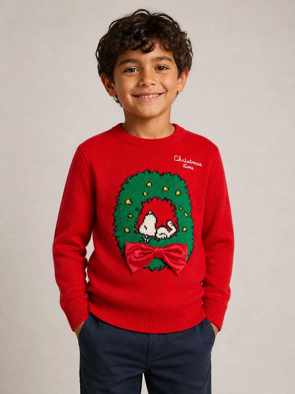 Maglione per bambino MC2 St. Barth Kids x Peanuts rosso con ricamo Snoopy sul davanti PRC0001 01509M MC2 ST. BARTH KIDS 