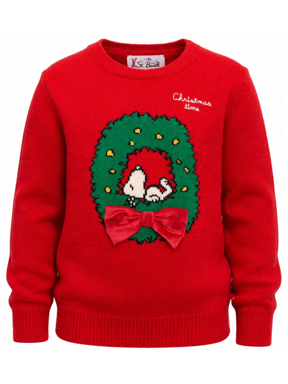 Maglione per bambini MC2 St. Barth Kids x Peanuts rosso con ricamo Snoopy sul davanti PRC0001 01509M MC2 ST. BARTH KIDS 