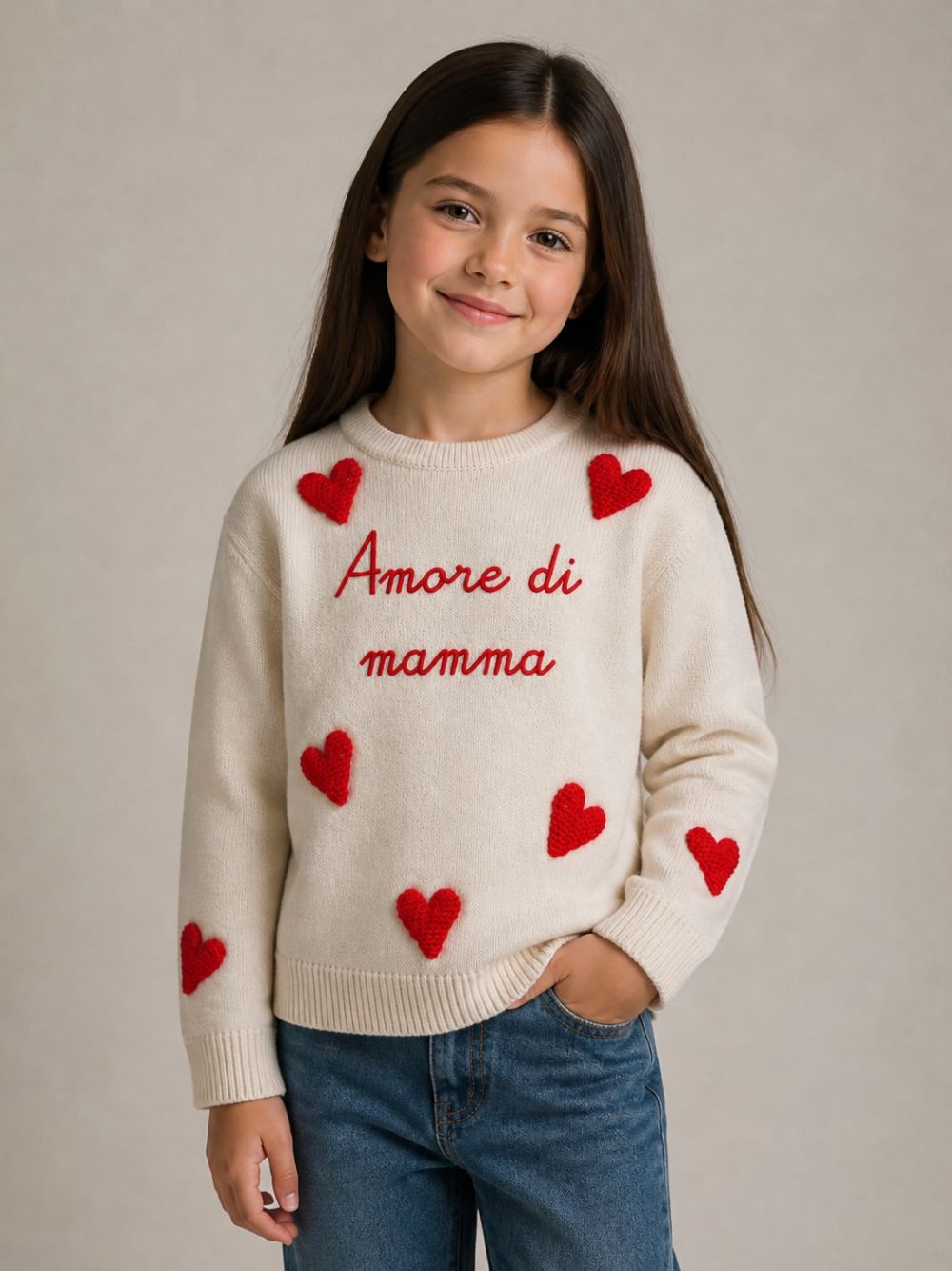 Maglione per bambina MC2 St. Barth Kids bianco con scritta ricamata sul davanti "Amore di mamma" PRC0001 01712M MC2 ST. BARTH KIDS 