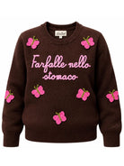 Maglione per bambina MC2 St. Barth Kids marrone con scritta ricamata "Farfalle nello stomaco" PRC0001 01779M MC2 ST. BARTH KIDS 