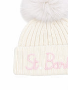 Cappello per bambina MC2 St. Barth Kids bianco con pompon WENG007 02296M MC2 ST. BARTH KIDS 