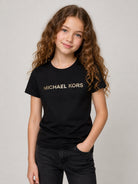 T-shirt per bambina Michael Kors nera con logo sul davanti R30603 09B MICHAEL KORS KIDS 