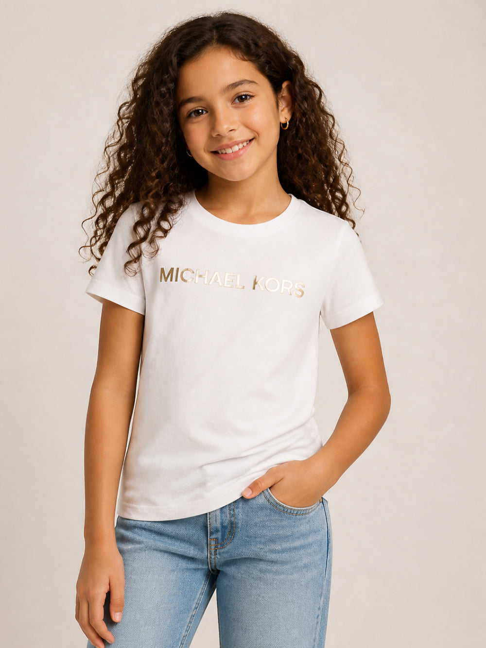 T-shirt per bambina Michael Kors bianca con logo sul davanti R30603 117 MICHAEL KORS KIDS 