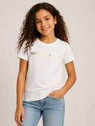 T-shirt per bambina Michael Kors bianca con logo sul davanti R30603 117 MICHAEL KORS KIDS 
