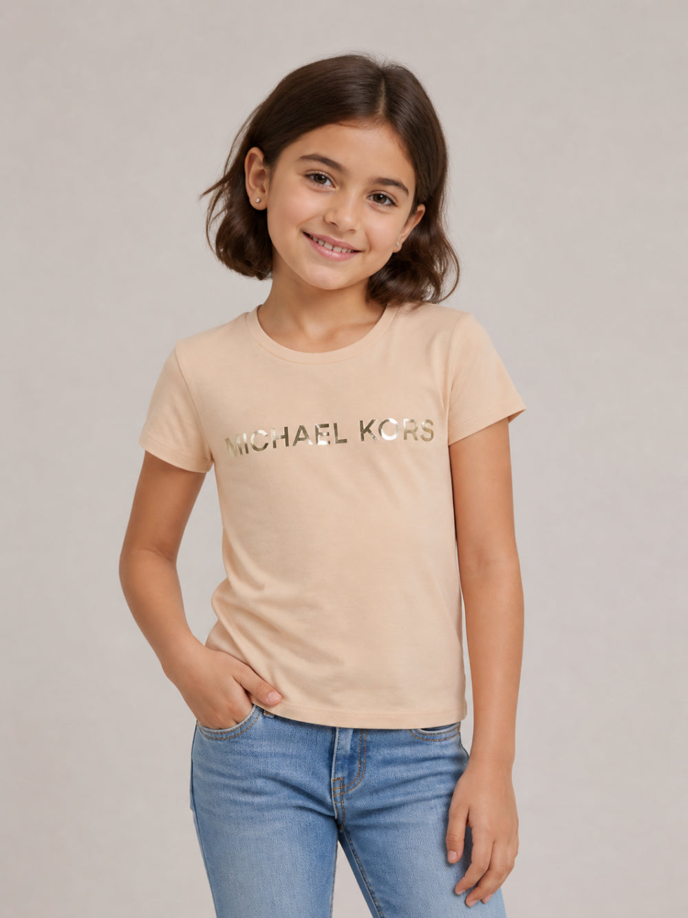 T-shirt per bambina Michael Kors rosa con logo sul davanti R30603 215 MICHAEL KORS KIDS 