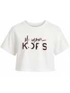 T-shirt per bambina Michael Kors Kids bianca con stampa logo metallizzato sul davanti R30686 117 MICHAEL KORS KIDS 