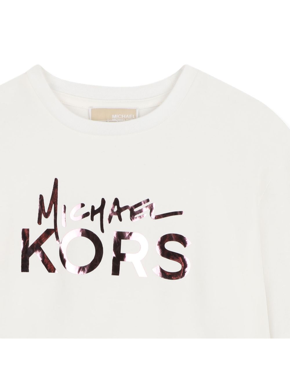 T-shirt per bambina Michael Kors Kids bianca con stampa logo metallizzato sul davanti R30686 117 MICHAEL KORS KIDS 
