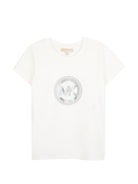 T-shirt per bambina Michael Kors Kids bianca con logo sul davanti R30690 117 MICHAEL KORS KIDS 