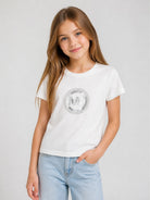 T-shirt per bambina Michael Kors Kids bianca con logo sul davanti R30690 117 MICHAEL KORS KIDS 