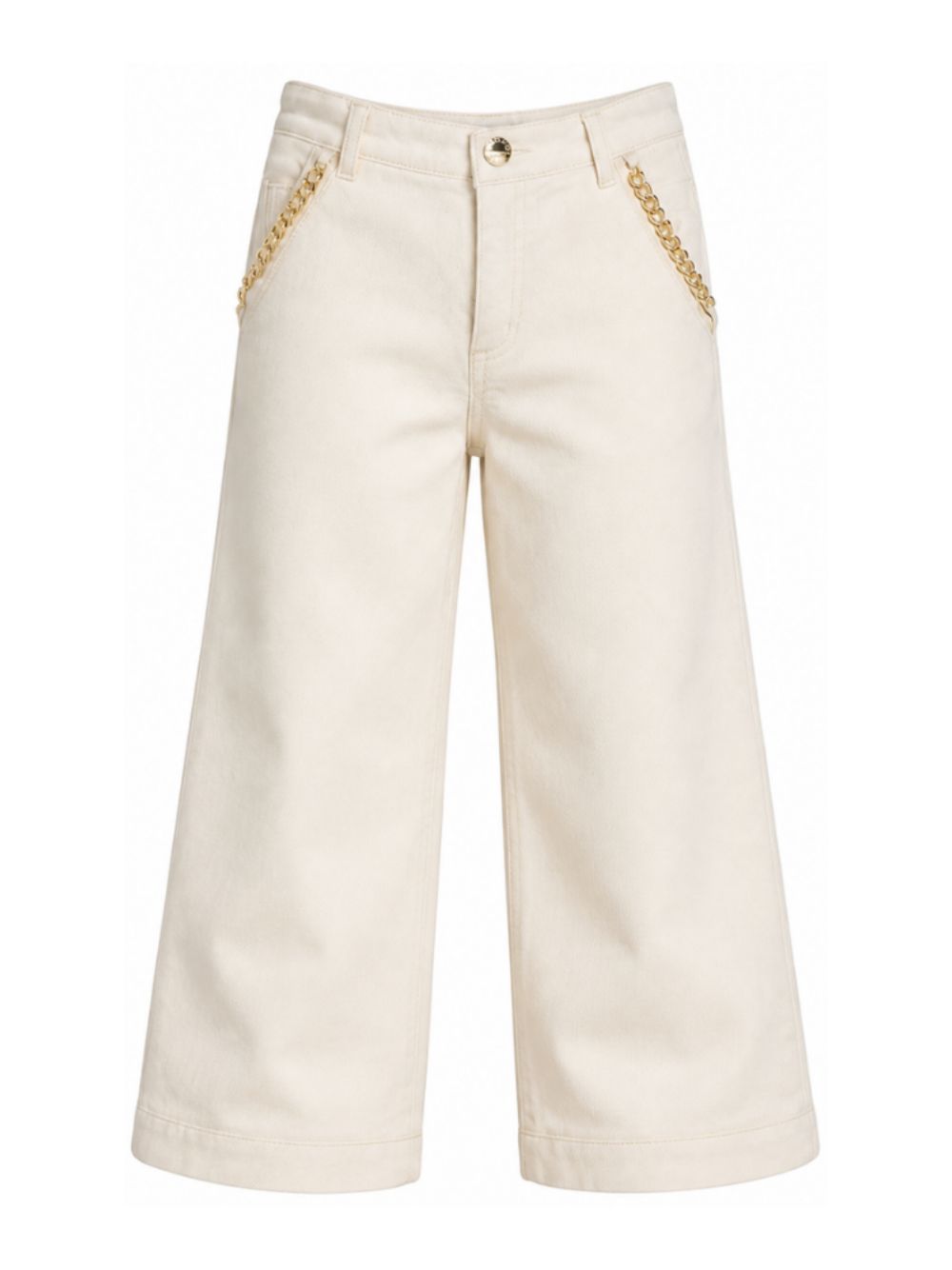 Pantaloni per bambina Michael Kors Kids bianchi con dettaglio catena dorata R30706 190 MICHAEL KORS KIDS 