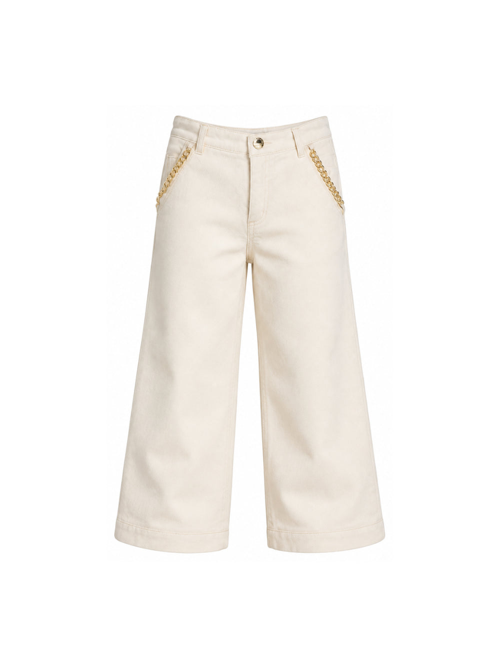 Pantaloni per bambina Michael Kors Kids bianchi con dettaglio catena dorata R30706 190 MICHAEL KORS KIDS 