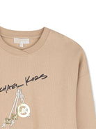 Felpa per bambina Michael Kors Kids beige con stampa grafica R30708 301 MICHAEL KORS KIDS 