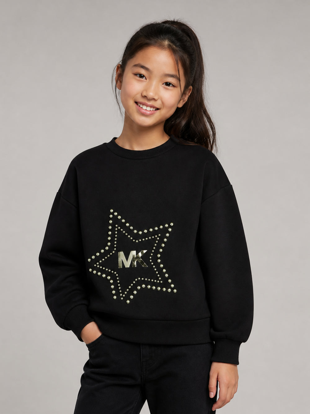 Felpa per bambina Michael Kors Kids nera con applicazione R30710 09B MICHAEL KORS KIDS 