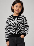 Maglione per bambina Michael Kors Kids bianco e nero con motivo zebrato R30719 09B MICHAEL KORS KIDS 