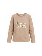 T-shirt per bambina Michael Kors Kids beige con stampa con logo metallizzato sul davanti R30825 301 MICHAEL KORS KIDS 
