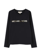 T-shirt per bambina Michael Kors Kids nera con logo sul davanti R30829 09B MICHAEL KORS KIDS 
