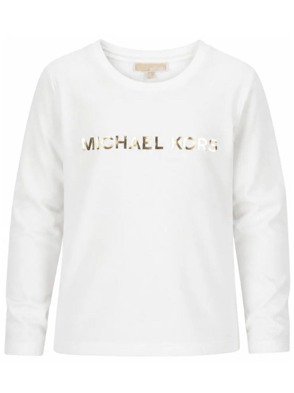 T-shirt per bambina Michael Kors Kids bianca con logo effetto metalizzato sul davanti R30829 117 MICHAEL KORS KIDS 