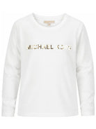 T-shirt per bambina Michael Kors Kids bianca con logo effetto metalizzato sul davanti R30829 117 MICHAEL KORS KIDS 