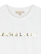 T-shirt per bambina Michael Kors Kids bianca con logo effetto metalizzato sul davanti R30829 117 MICHAEL KORS KIDS 