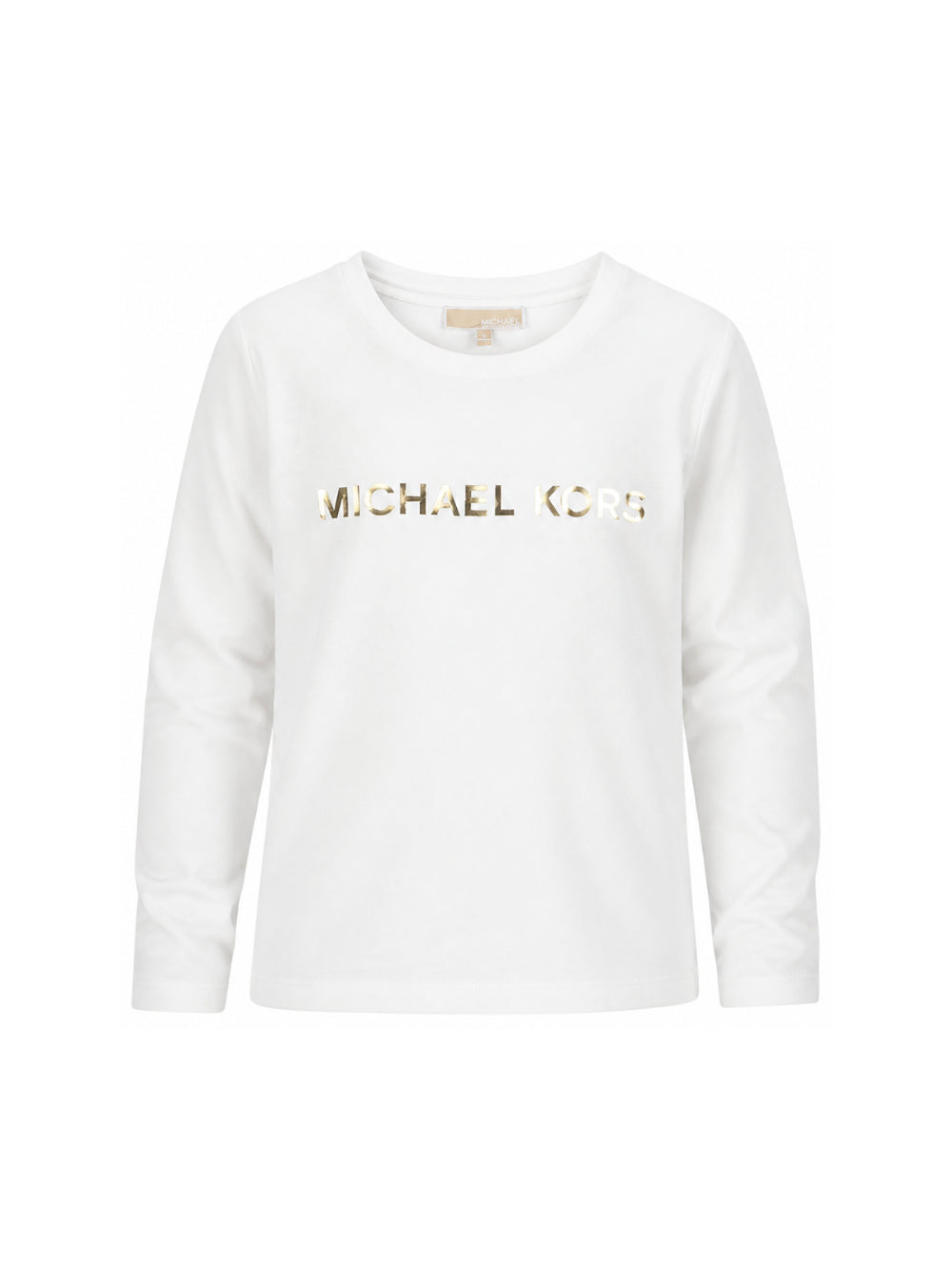 T-shirt per bambina Michael Kors Kids bianca con logo effetto metalizzato sul davanti R30829 117 MICHAEL KORS KIDS 