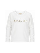 T-shirt per bambina Michael Kors Kids bianca con logo effetto metalizzato sul davanti R30829 117 MICHAEL KORS KIDS 