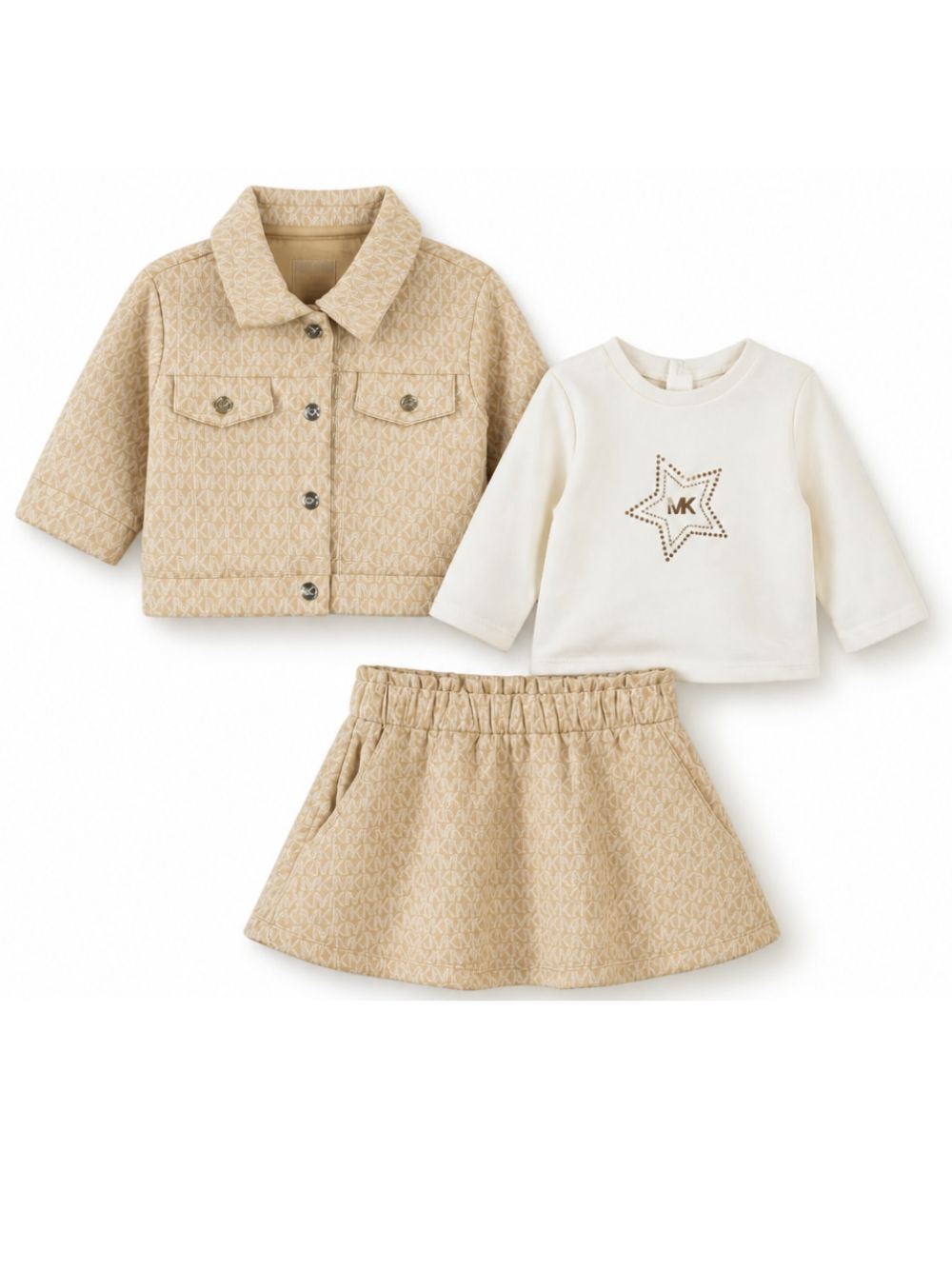 Set tre pezzi per neonata Michael Kors Kids beige con stampa con monogramma all-over R30839 22C MICHAEL KORS KIDS 