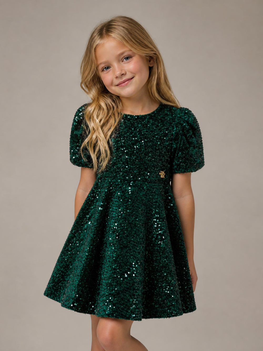 Abito per bambina Mimisol Kids verde con decorazione paillettes MFAB812TS1140 GRN MIMISOL KIDS 