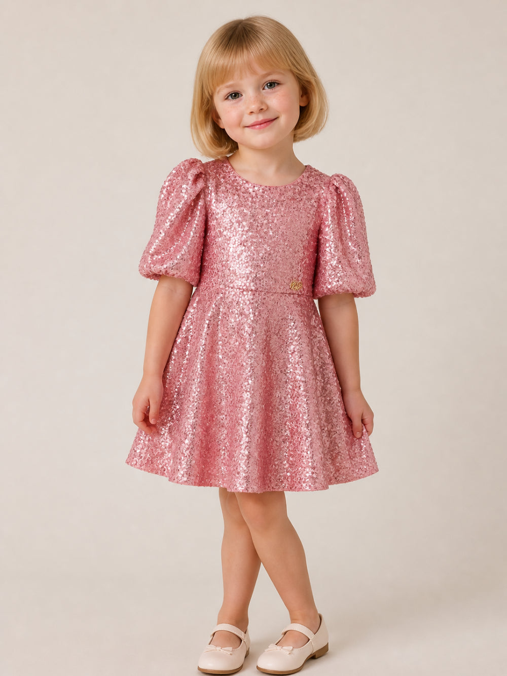 Abito per bambina Mimisol Kids rosa con decorazione con paillettes MFAB812TS1140 PNK MIMISOL KIDS 