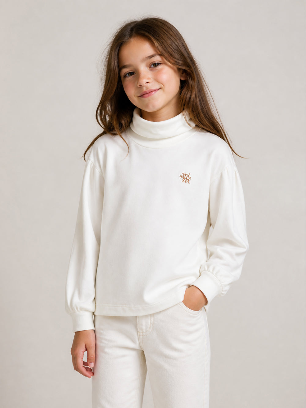 T-shirt per bambina Mimisol Kids bianca con applicazione MFTS090TS0378 CRM MIMISOL KIDS 