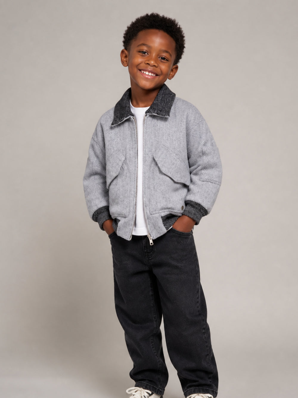 Giubbino per bambino Missoni Kids grigio con trama a spina di pesce MZ2A47 E0218 803 MISSONI KIDS 