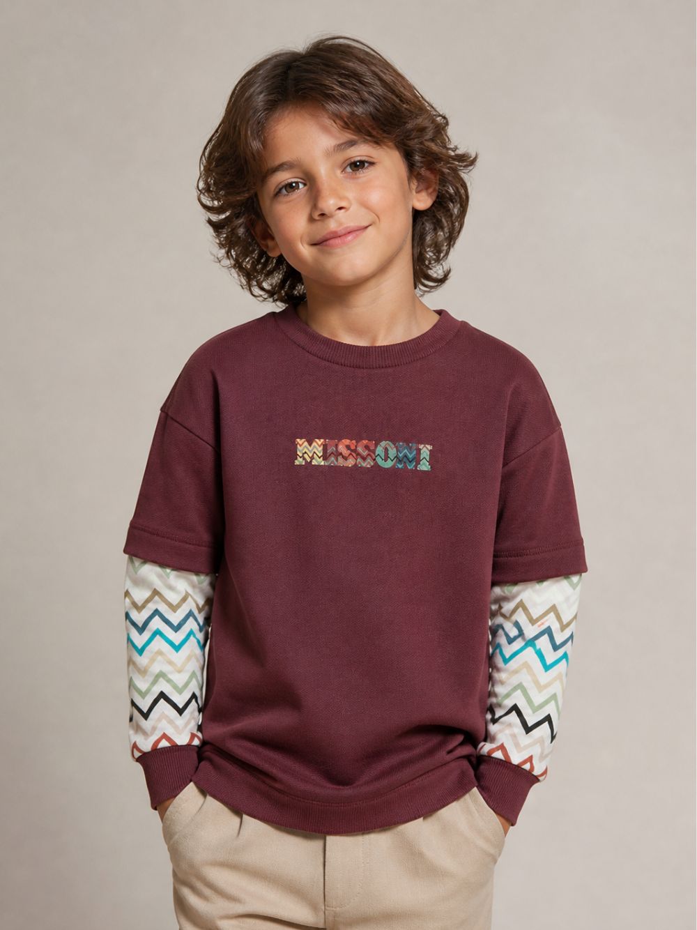 Felpa per bambino Missoni Kids bordeaux con maniche a contrasto MZ4H30 Z3183 530 MISSONI KIDS 