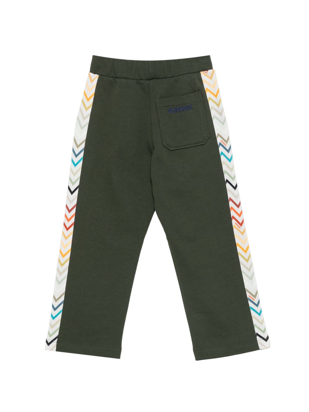 Pantaloni per bambino Missoni Kids verde con bande laterali a zigzag MZ6H10 Z3183 70J MISSONI KIDS 