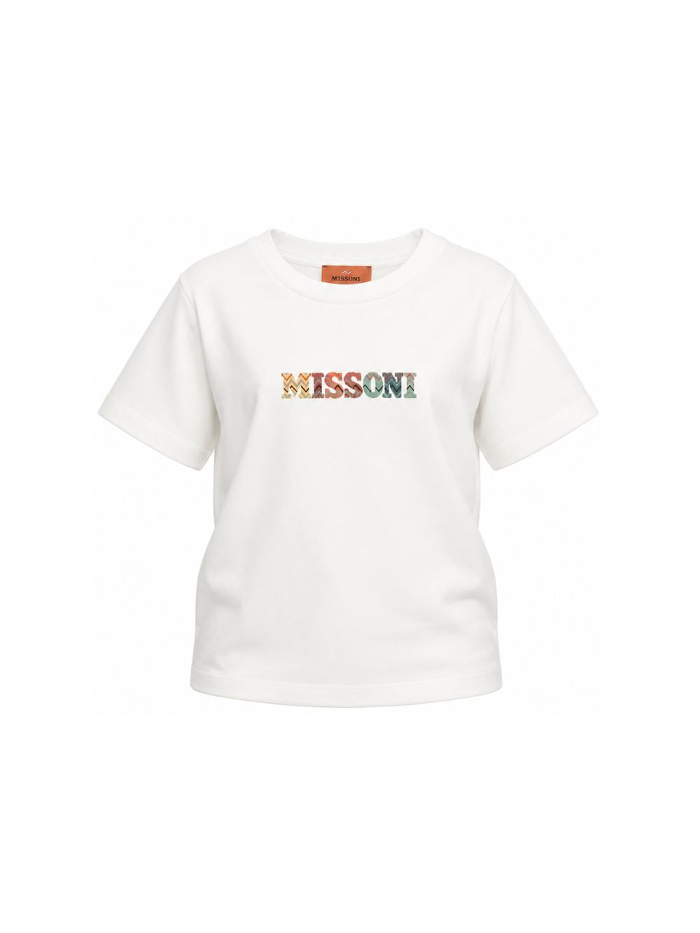 T-shirt per bambini Missoni Kids bianca con scritta logo multicolore MZ8H31 Z3672 102 MISSONI KIDS 