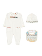Set tutina, bavaglino e berretto per neonati Missoni Kids bianco con dettagli a zigzag MZB300 Z3672 102 MISSONI KIDS 