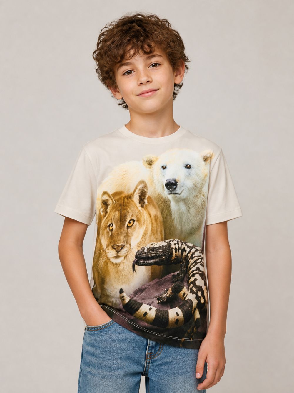 T-shirt per bambino Molo Kids beige con stampa grafica animali 1W26A203 9933 MOLO KIDS 