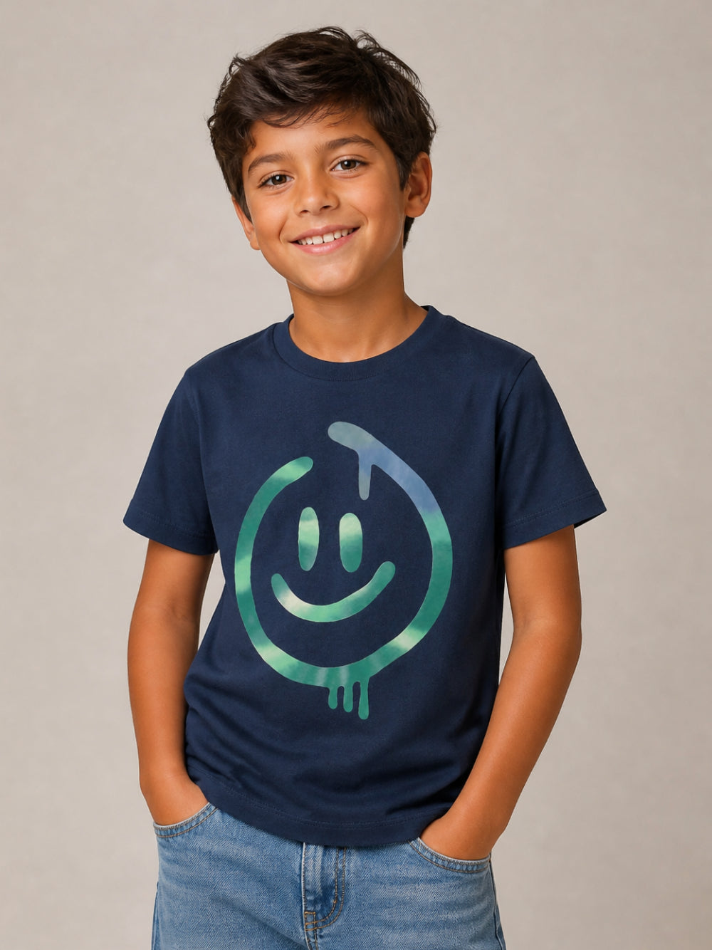T-shirt per bambino Molo Kids blu navy con stampa smiley 1W26A208 9955 MOLO KIDS 