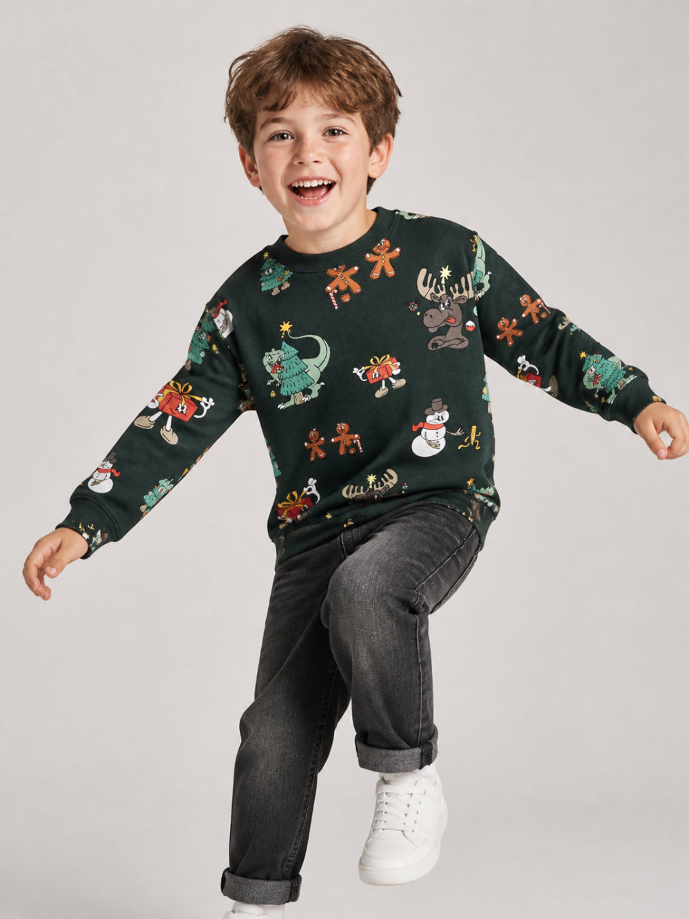 Felpa per bambino Molo Kids verde con stampa grafica all-over 1W26J210 5872 MOLO KIDS 