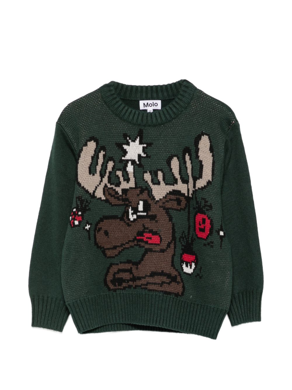 Maglione per bambino Molo Kids verde scuro con motivo alce intarsiato 1W26K201 9959 MOLO KIDS 