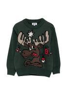 Maglione per bambino Molo Kids verde scuro con motivo alce intarsiato 1W26K201 9959 MOLO KIDS 