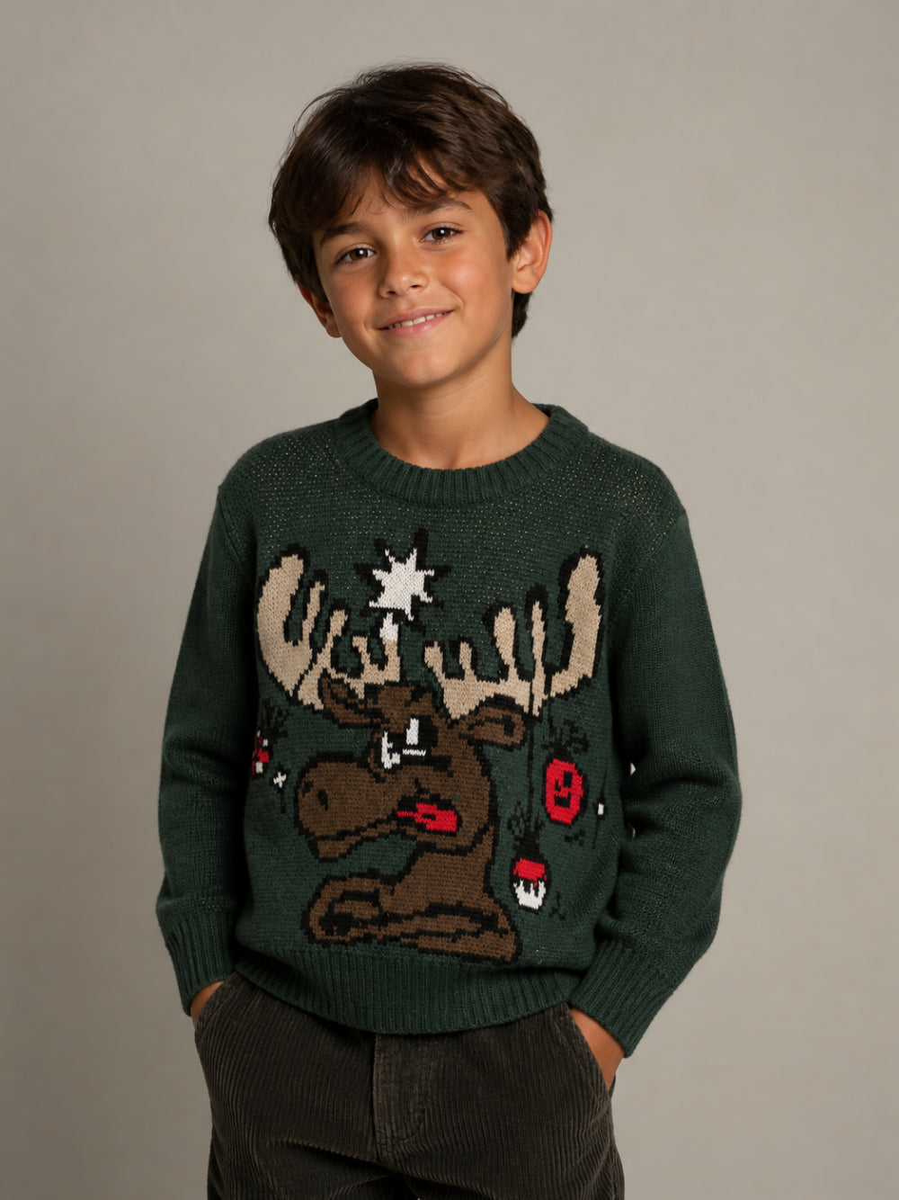 Maglione per bambino Molo Kids verde scuro con motivo alce intarsiato 1W26K201 9959 MOLO KIDS 