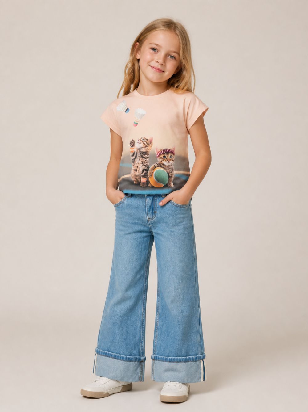 T-shirt per bambina Molo Kids rosa con stampa grafica gatti 2W26A207 5799 MOLO KIDS 